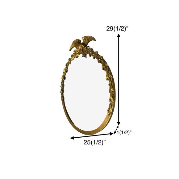 Mirror Vintage Round Gilt Wood Frame with Federal Eagle on Top and Carved Wreath - Picture 2 of 6